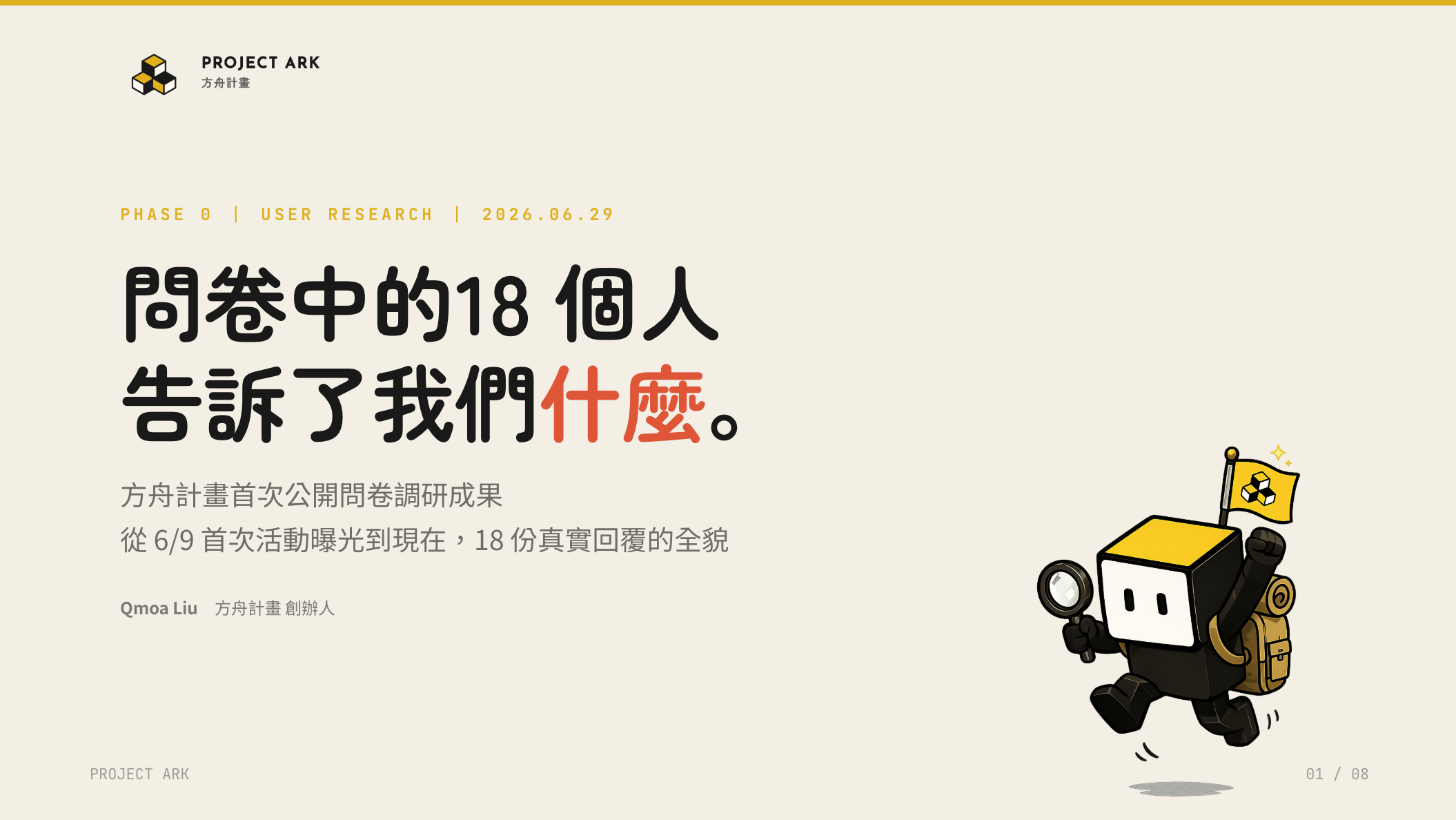 簡報封面：問卷中的 18 個人告訴了我們什麼